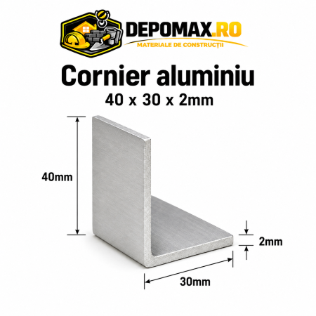 Cornier aluminiu 40 x 30 x 2 mm, 6 metri (EN AW-6060)